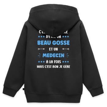 Medecin - Sweat Premium à capuche zippé enfant bio - noir - Dos - AI Model Kid Male (0cm)