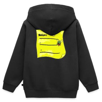 Notizzettel gelb – Büroklammer & Fake‑Fliege - Kinder Premium Organic Zip Hoodie - Schwarz - Hinten - AI Model Kid Male (0cm)