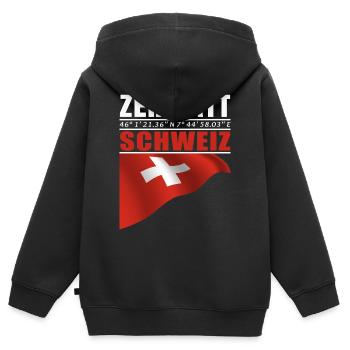 Zermatt - Kinder Premium Organic Zip Hoodie - Schwarz - Hinten - AI Model Kid Male (0cm)