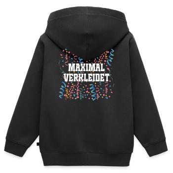 MAXIMAL VERKLEIDET – Karneval Fasching Kostüm Spru - Kinder Premium Organic Zip Hoodie - Schwarz - Hinten - AI Model Kid Male (0cm)