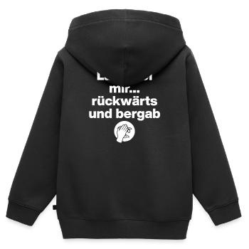 Run backwards & downhill! Dry humor - Kids Premium Organic Zip-up Hoodie - black - Back - AI Model Kid Male (0cm)