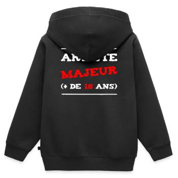 ARTISTE MAJEUR (+ DE 18 ANS) !  - Sweat Premium à capuche zippé enfant bio - noir - Dos - AI Model Kid Male (0cm)