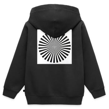 Illusion d’optique radiale - Sweat Premium à capuche zippé enfant bio - noir - Dos - AI Model Kid Male (0cm)