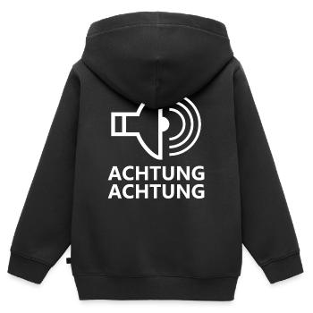 Attention Lettres-pages d’attention - Sweat Premium à capuche zippé enfant bio - noir - Dos - AI Model Kid Male (0cm)