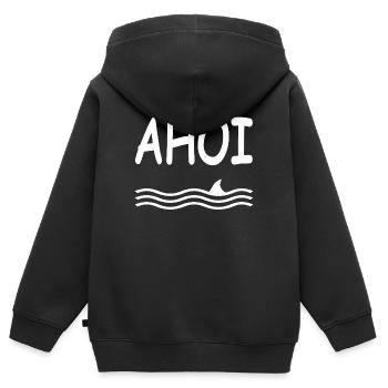 Ahoi - Kinder Premium Organic Zip Hoodie - Schwarz - Hinten - AI Model Kid Male (0cm)