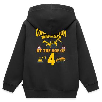 Fête de construction 4e anniversaire Camion de 4 ans - Sweat Premium à capuche zippé enfant bio - noir - Dos - AI Model Kid Male (0cm)
