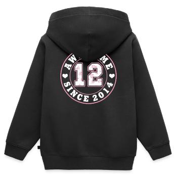 Idée cadeau pour le 12e anniversaire depuis 2014 - Sweat Premium à capuche zippé enfant bio - noir - Dos - AI Model Kid Male (0cm)