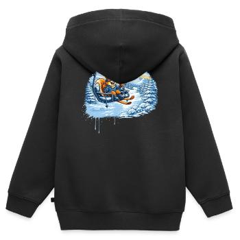 Lustiges Eichhörnchen im Skilift –Winterspaß Motiv - Kinder Premium Organic Zip Hoodie - Schwarz - Hinten - AI Model Kid Male (0cm)