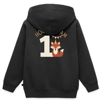 Hourra, j’ai 1 anniversaire de Sweet Fox - Sweat Premium à capuche zippé enfant bio - noir - Dos - AI Model Kid Male (0cm)