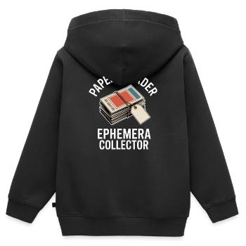 Collectionneur d’éphémères accumulateurs de papier - Sweat Premium à capuche zippé enfant bio - noir - Dos - AI Model Kid Male (0cm)