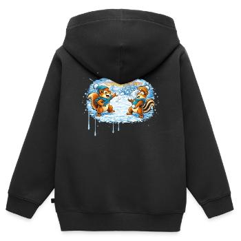 Lustige Schneeballschlacht mit Streifenhörnchen  - Kinder Premium Organic Zip Hoodie - Schwarz - Hinten - AI Model Kid Male (0cm)