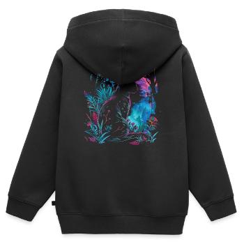 Nachtkatze in den Neongärten - Kinder Premium Organic Zip Hoodie - Schwarz - Hinten - AI Model Kid Male (0cm)