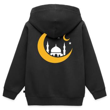 Islam Croissant Lune Mosquée Silhouette  - Sweat Premium à capuche zippé enfant bio - noir - Dos - AI Model Kid Male (0cm)