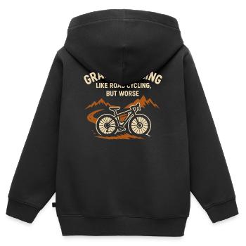 Randonnée de Cyclisme de Gravier en Montagne - Sweat Premium à capuche zippé enfant bio - noir - Dos - AI Model Kid Male (0cm)