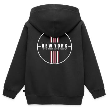 Coordonnées de New York - Sweat Premium à capuche zippé enfant bio - noir - Dos - AI Model Kid Male (0cm)
