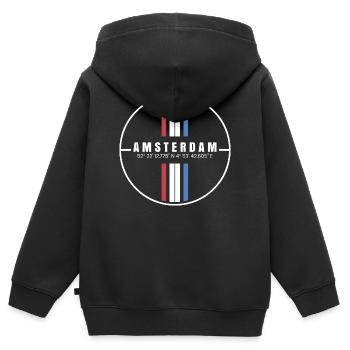 Amsterdam Koordinaten - Kinder Premium Organic Zip Hoodie - Schwarz - Hinten - AI Model Kid Male (0cm)