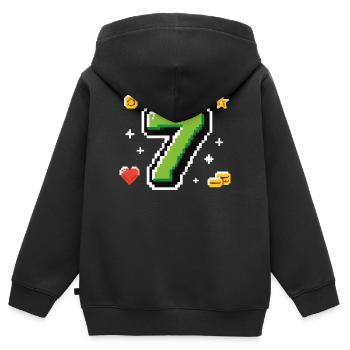 LEVEL 7 Pixel Shirt – Retro Gaming Birthday - Kids Premium Organic Zip-up Hoodie - black - Back - AI Model Kid Male (0cm)