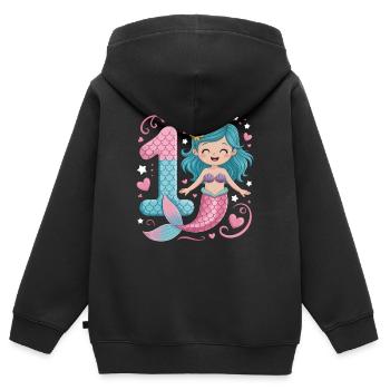 Sirène 1er anniversaire 1 année - Sweat Premium à capuche zippé enfant bio - noir - Dos - AI Model Kid Male (0cm)