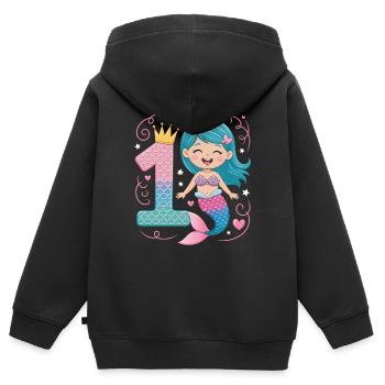 Sirène 1er anniversaire 1 année - Sweat Premium à capuche zippé enfant bio - noir - Dos - AI Model Kid Male (0cm)