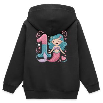 Sirène 1er anniversaire 1 année - Sweat Premium à capuche zippé enfant bio - noir - Dos - AI Model Kid Male (0cm)