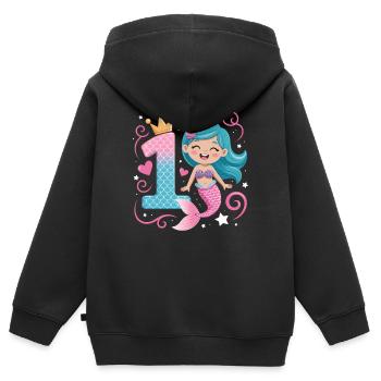 Sirène 1er anniversaire 1 année - Sweat Premium à capuche zippé enfant bio - noir - Dos - AI Model Kid Male (0cm)