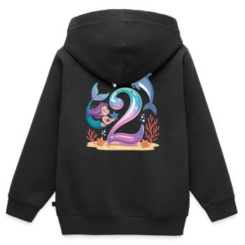 Meerjungfrau 2. Geburtstag 2 Jahre - Kinder Premium Organic Zip Hoodie - Schwarz - Hinten - AI Model Kid Male (0cm)