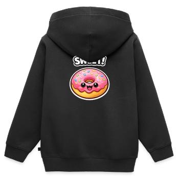 Glaçage rose Kawaii Donut - Sweat Premium à capuche zippé enfant bio - noir - Dos - AI Model Kid Male (0cm)