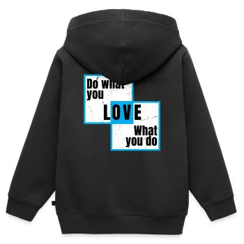 Fais ce que tu aimes, ce que tu fais - Sweat Premium à capuche zippé enfant bio - noir - Dos - AI Model Kid Male (0cm)