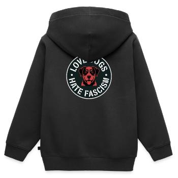 J’aime les chiens, je déteste le fascisme - Produits dérivés antifascistes - Sweat Premium à capuche zippé enfant bio - noir - Dos - AI Model Kid Male (0cm)