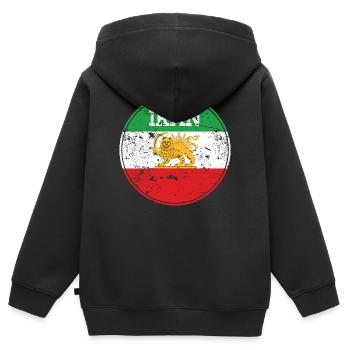Emblème Lion Iran Vintage Rond - Sweat Premium à capuche zippé enfant bio - noir - Dos - AI Model Kid Male (0cm)