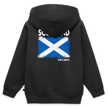 Blason de la satire écossaise 1873 - Sweat Premium à capuche zippé enfant bio - noir - Dos - AI Model Kid Male (0cm)