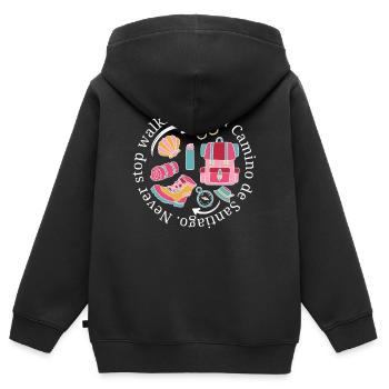 Buen Camino ne cesse jamais de marcher en rose pastel - Sweat Premium à capuche zippé enfant bio - noir - Dos - AI Model Kid Male (0cm)
