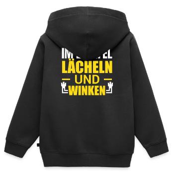 Im Zweifel lächeln und winken - Kinder Premium Organic Zip Hoodie - Schwarz - Hinten - AI Model Kid Male (0cm)