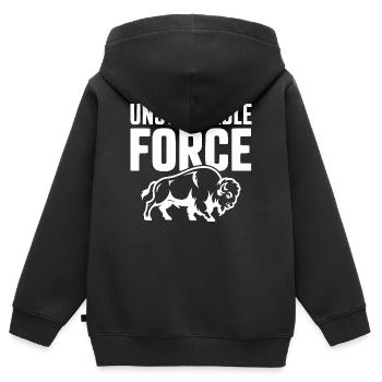 Unaufhaltsame Kraft - Kinder Premium Organic Zip Hoodie - Schwarz - Hinten - AI Model Kid Male (0cm)