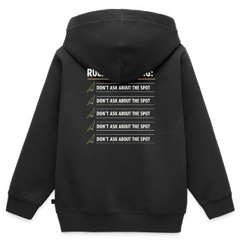 Geheimes Angelplatz – Frag Nicht Nach - Kinder Premium Organic Zip Hoodie - Schwarz - Hinten - AI Model Kid Male (0cm)