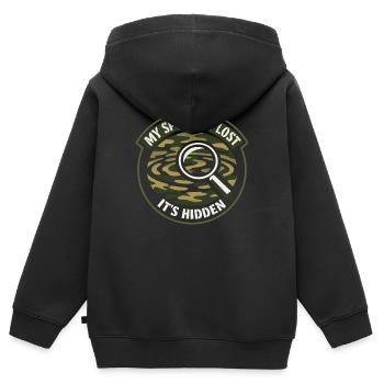 Geheimes Angelplatz – Frag Nicht Nach - Kinder Premium Organic Zip Hoodie - Schwarz - Hinten - AI Model Kid Male (0cm)