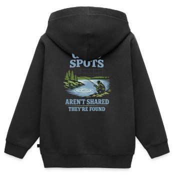 Geheimes Angelplatz – Frag Nicht Nach - Kinder Premium Organic Zip Hoodie - Schwarz - Hinten - AI Model Kid Male (0cm)