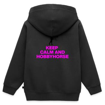 RESTEZ CALMES ET CHEVAL DE BATAILLE ! HOBBYHORSING CHEVAL DE BATAILLE - Sweat Premium à capuche zippé enfant bio - noir - Dos - AI Model Kid Male (0cm)