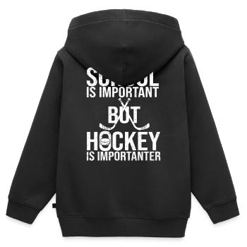 L’école est importante mais le hockey est plus important - Sweat Premium à capuche zippé enfant bio - noir - Dos - AI Model Kid Male (0cm)