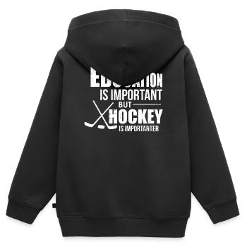 L’école est importante mais le hockey est plus important - Sweat Premium à capuche zippé enfant bio - noir - Dos - AI Model Kid Male (0cm)