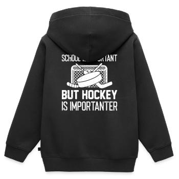 L’école est importante mais le hockey est plus important - Sweat Premium à capuche zippé enfant bio - noir - Dos - AI Model Kid Male (0cm)