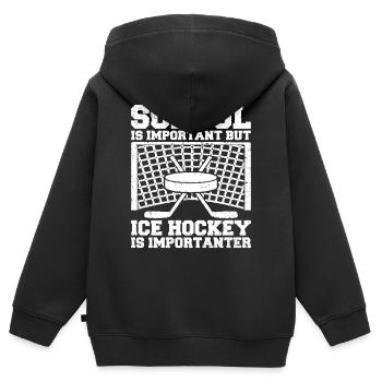 L’école est importante mais le hockey est plus important - Sweat Premium à capuche zippé enfant bio - noir - Dos - AI Model Kid Male (0cm)