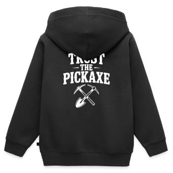 Vertraue der Spitzhacke - Kinder Premium Organic Zip Hoodie - Schwarz - Hinten - AI Model Kid Male (0cm)