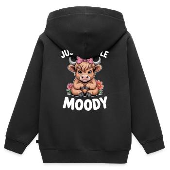 Hochlandrind Sprüche Launisch Lustiges Geschenk - Kinder Premium Organic Zip Hoodie - Schwarz - Hinten - AI Model Kid Male (0cm)