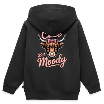 Hochlandrind Sprüche Launisch Lustiges Geschenk - Kinder Premium Organic Zip Hoodie - Schwarz - Hinten - AI Model Kid Male (0cm)