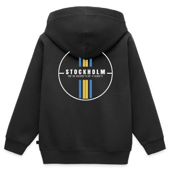 Coordonnées de Stockholm - Sweat Premium à capuche zippé enfant bio - noir - Dos - AI Model Kid Male (0cm)