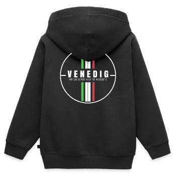 Coordonnées Venise - Sweat Premium à capuche zippé enfant bio - noir - Dos - AI Model Kid Male (0cm)