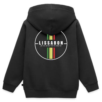 Coordonnées de Lisbonne - Sweat Premium à capuche zippé enfant bio - noir - Dos - AI Model Kid Male (0cm)
