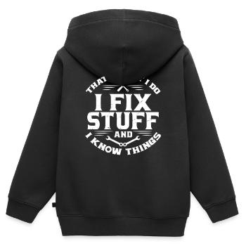 Das ist es, was ich tue, ich repariere Dinge und ich weiß Dinge - Kinder Premium Organic Zip Hoodie - Schwarz - Hinten - AI Model Kid Male (0cm)
