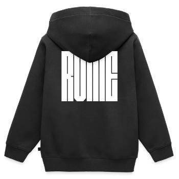 Police en caractères en gras en caractères italiens - Sweat Premium à capuche zippé enfant bio - noir - Dos - AI Model Kid Male (0cm)